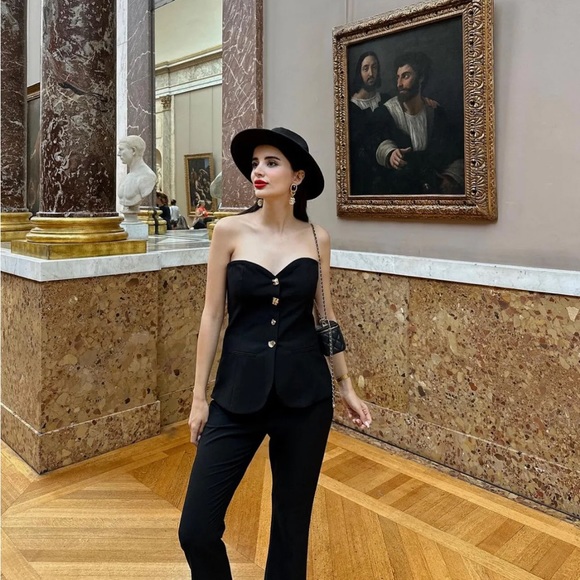 Zara piece strapless bustier flared jumpsuit - Picture 9 of 14